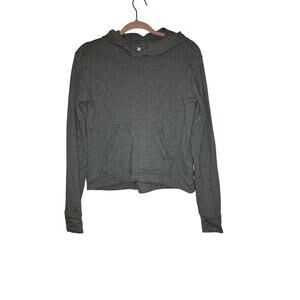 All in Motion Heather Gray Cropped Hoodie Thumbhole Pullover Size Small